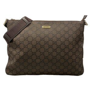 Gucci GG Shoulder Bag 190628 Dark Brown Black Nylon Jacquard Leather